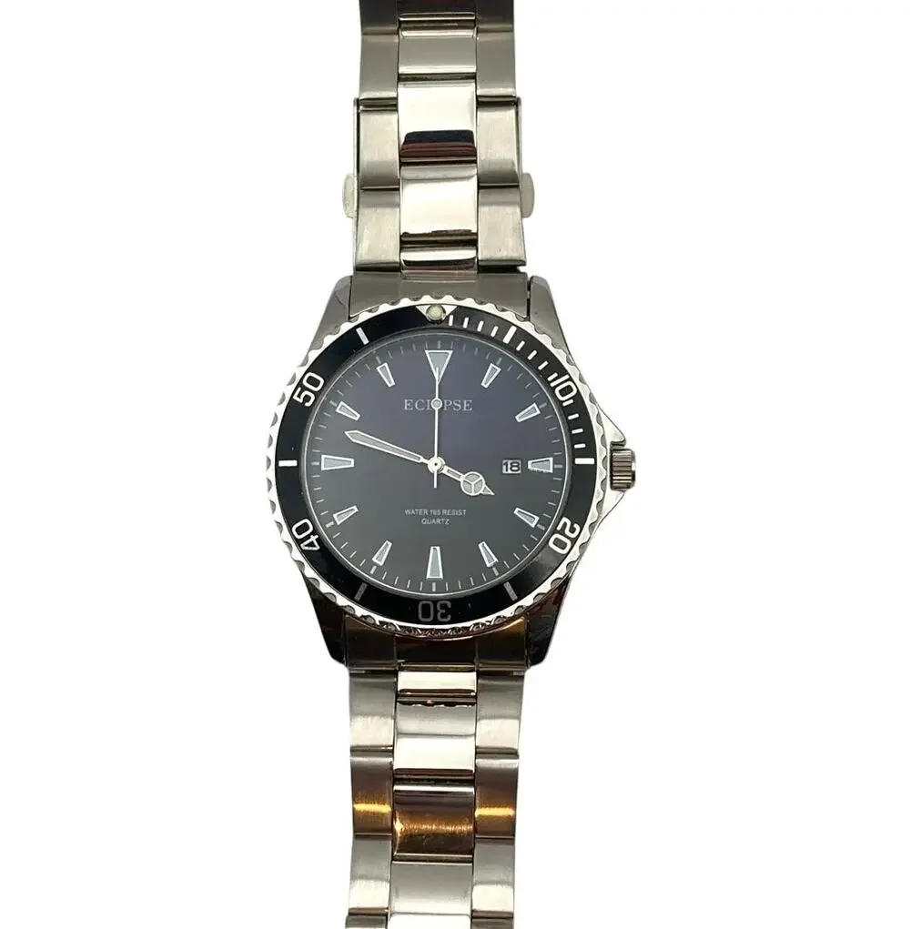 Eclipse Men Watch 42mm - Date Indicator - WR 165ft- Fresh Battery - Wrist 7-7.25